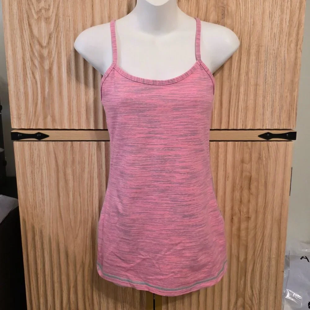 Lululemon Power Y Heathered Pink Racerback Tank w/ Built-In Bra - Picture 1 of 10
